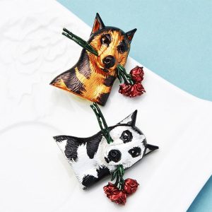 Broche esmaltado Cachorro com Flor