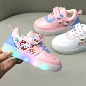 Tênis Infantil Hello Kitty com LED – Sapato Iluminado Rosa para Meninas