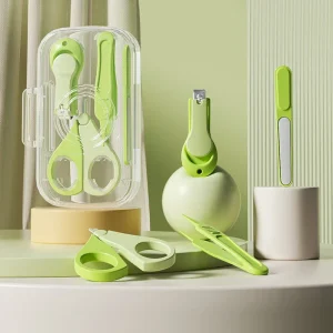 Kit de Higiene para Bebê 4 Peças – Tesoura, Cortador de Unha, Pinça e Lixa com Estojo