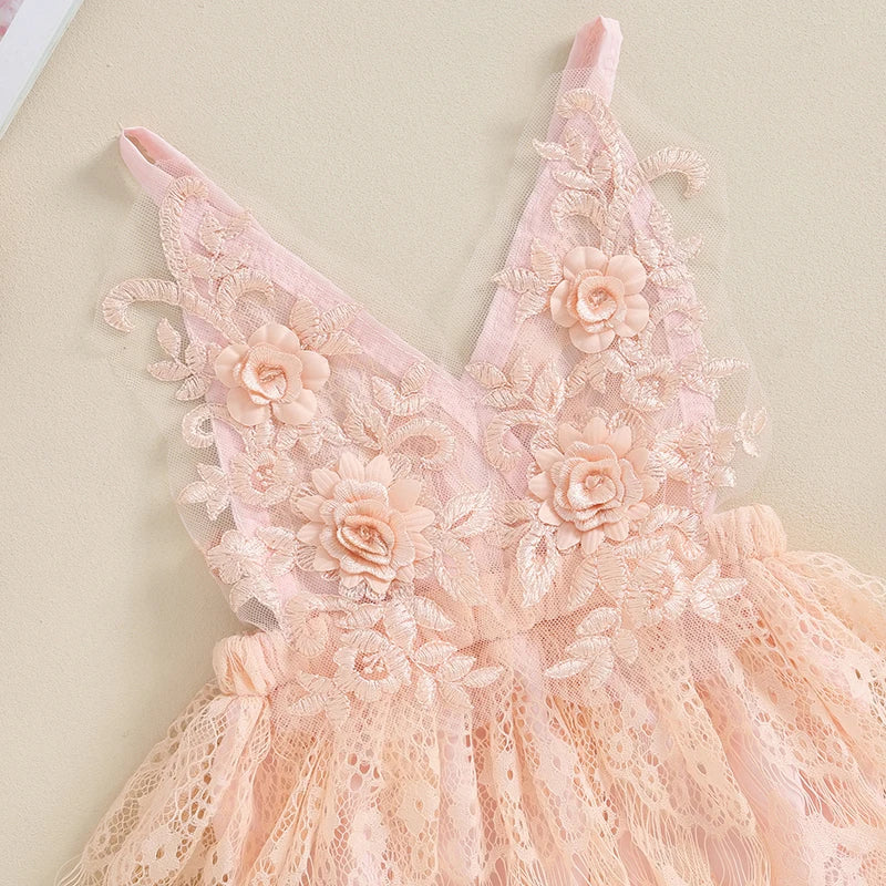 Vestido Infantil de Renda Rosa com Bordado Floral – Roupa de Festa para Bebês e Meninas - Image 4