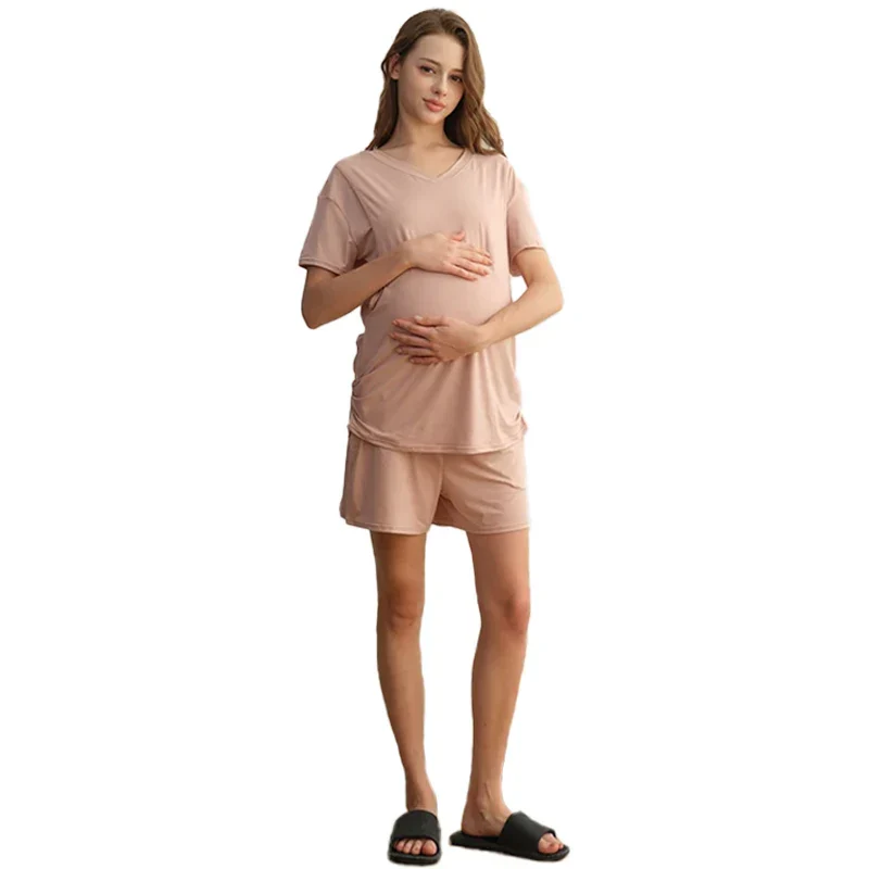 Kit 3 Peças Pijama Maternidade e Amamentação Nude – Conforto Prático para Mamães - Image 4