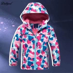 Jaqueta Infantil Impermeável Forrada em Fleece – Corta-Vento de Primavera e Outono para Meninas