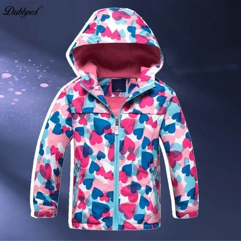 Jaqueta Infantil Impermeável Forrada em Fleece – Corta-Vento de Primavera e Outono para Meninas