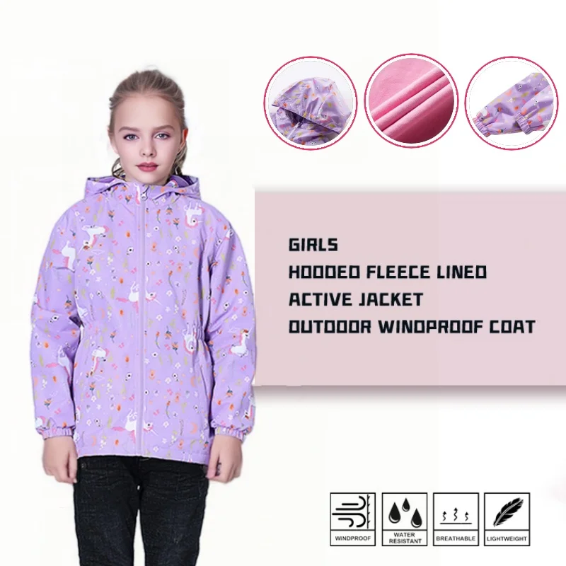 Jaqueta Infantil Impermeável Forrada em Fleece – Corta-Vento de Primavera e Outono para Meninas - Image 8