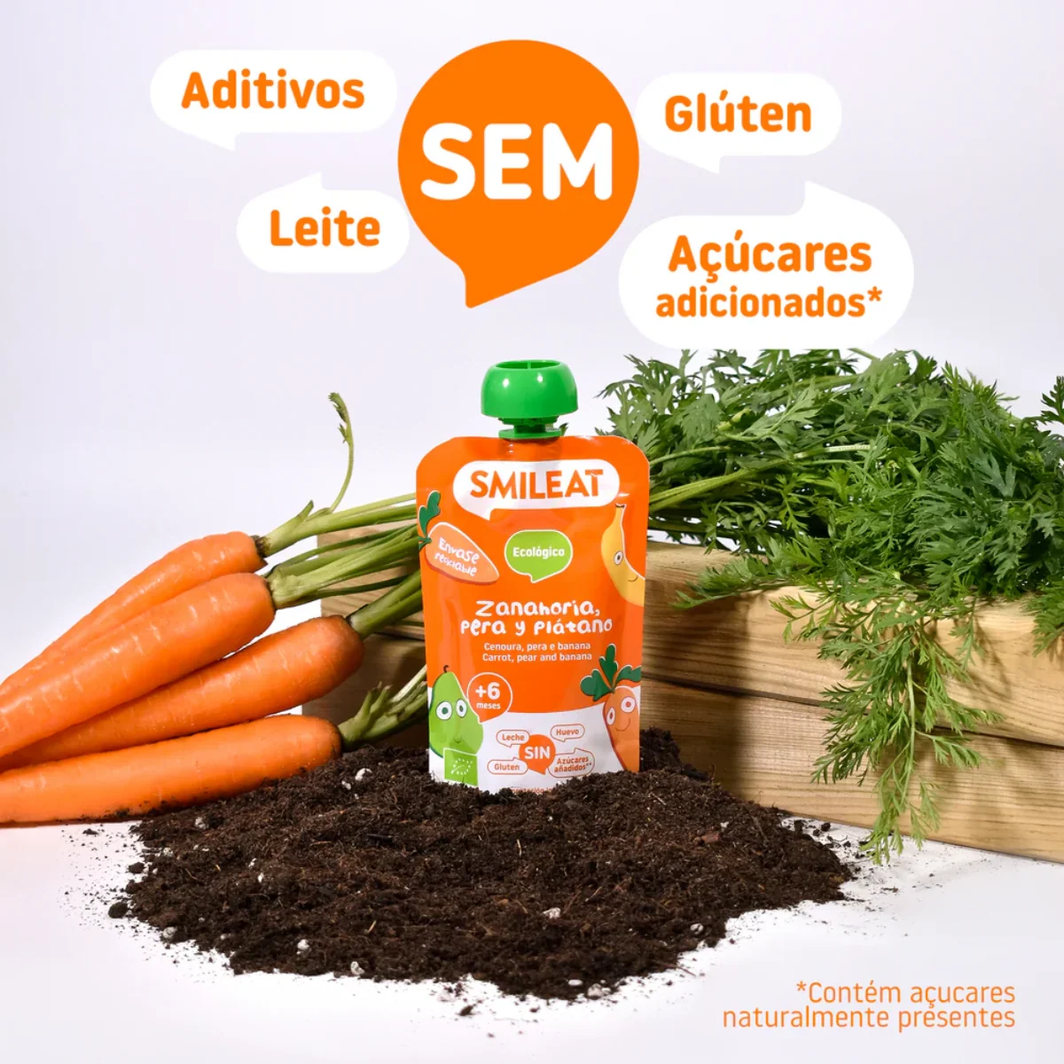 Saqueta Cenoura, Pêra e Banana Biológico, 100g, Smileat
