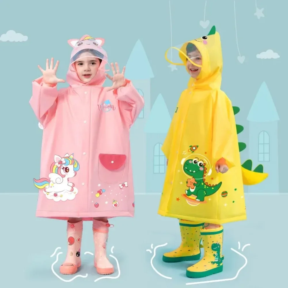 Capa de Chuva Infantil Impermeável com Estampa de Dinossauro ou Unicórnio – Com Espaço para Mochila | Poncho Escolar para Meninos e Meninas