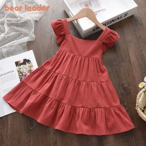 Vestido Infantil de Verão com Babados – Estilo Princesa Coreano, Sem Mangas e Cores Sólidas