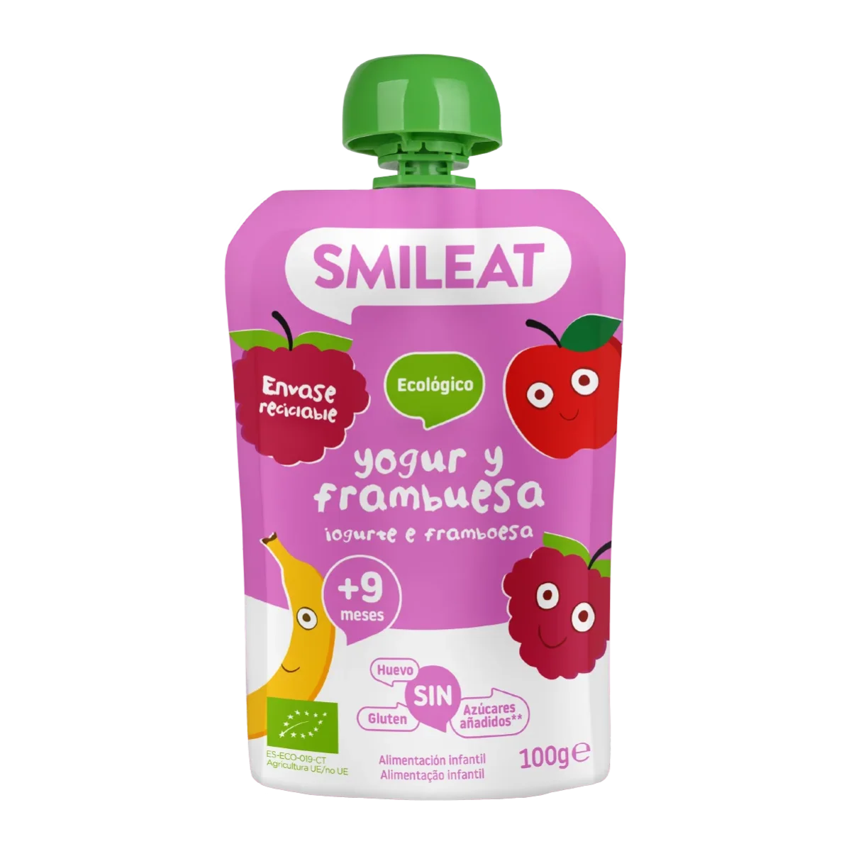 Saqueta Iogurte e Framboesa Biológico, 100g Smileat - Image 2