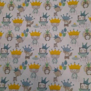 Tecidos 100% Algodão | Estampado Infantil | Animais de Coroa
