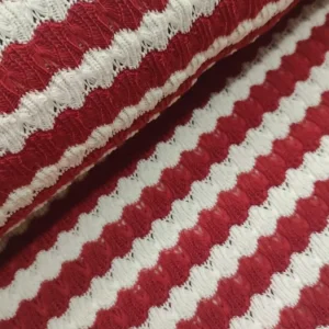 Tecido Confeção | Vestuário | Crochet Jacquard | Riscas | Vermelho